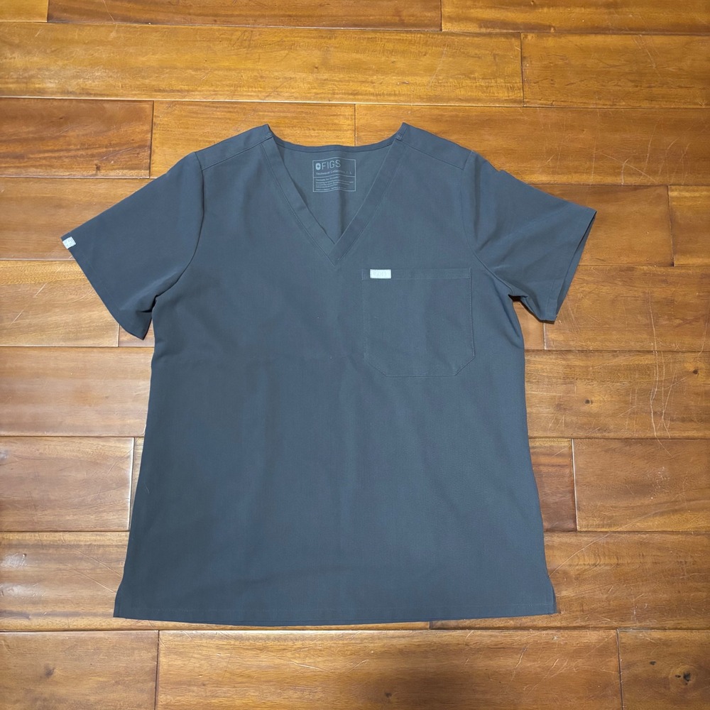 FIGS Casma Scrub Top Graphite Grey Large FW1000 V-Neck Short Sleeve